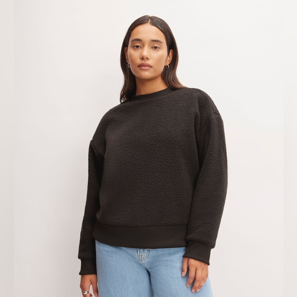 Everlane Renew Teddy Oversize Sweater Crew Neck Super Soft Cozy Black S(NWT) - Picture 1 of 11